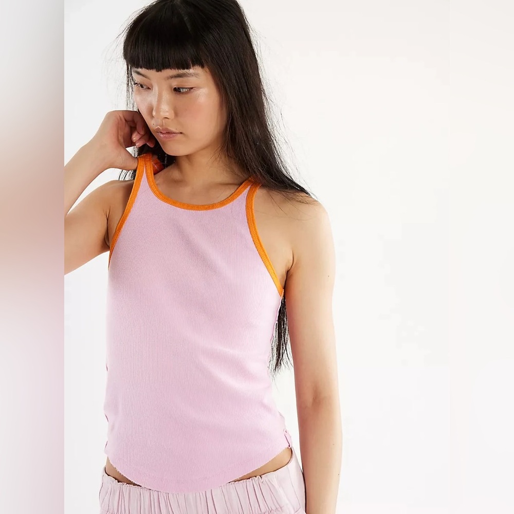 FREE PEOPLE Ribbed Ringer Tank Top NWT Sweet Lilac Carrot Pink Orange